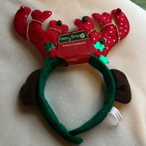 Merry Brite Reindeer Ears Red With Sparkles and Christmas Bulbs and Holly Berry